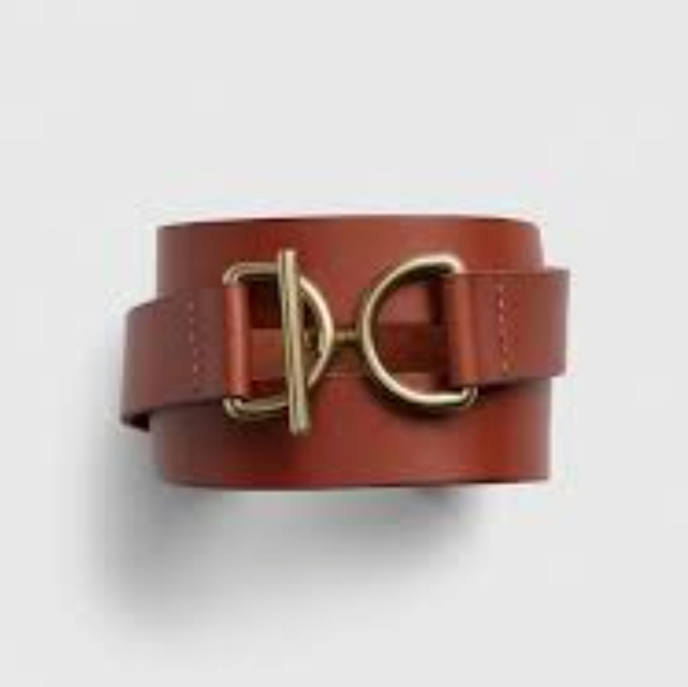 🤎 GAP Wide Leather Belt w/ Brass Hook Front Buckle, M